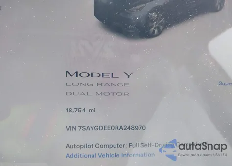 2024 Tesla Model Y Long Range Dual Motor All-Wheel Drive z USA, uszkodzony, nr VIN 7SAYGDEE0RA248970